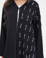 R 338 Black Abaya with White Beadwork Abaya for Women UAE – Abaya – Rutba Fashion Abaya