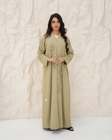 R 339 Light Olive-Beige Floral Beaded Abaya Abaya for Women UAE – Abaya – Rutba Fashion Abaya