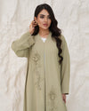 R 339 Light Olive-Beige Floral Beaded Abaya Abaya for Women UAE – Abaya – Rutba Fashion Abaya