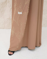 R 343 Light Brown Premium Aari 3D Embroidery Abaya Abaya for Women UAE – Abaya – Rutba Fashion Abaya