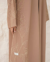 R 343 Light Brown Premium Aari 3D Embroidery Abaya Abaya for Women UAE – Abaya – Rutba Fashion Abaya
