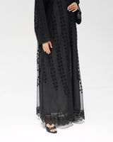 R 346 Black Aari Embroidery Organza Abaya Abaya for Women UAE – Abaya – Rutba Fashion Abaya