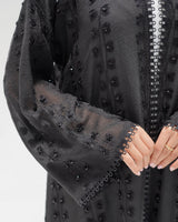 R 346 Black Aari Embroidery Organza Abaya Abaya for Women UAE – Abaya – Rutba Fashion Abaya