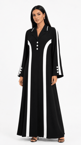 R 354 Black and White Abaya Abaya for Women UAE – Abaya – Rutba Fashion Abaya