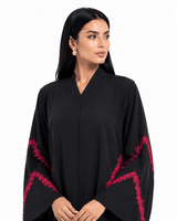 R 356 Black Abaya with Burgundy Lace Abaya for Women UAE – Abaya – Rutba Fashion Abaya