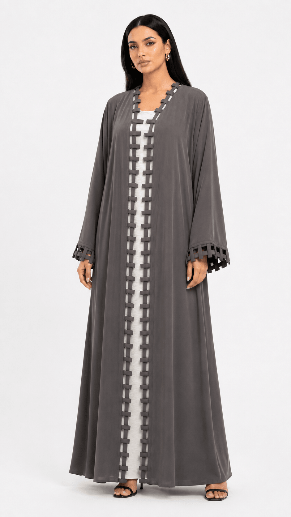 R 362 Charcoal Classic Cut Work Abaya Abaya for Women UAE – Abaya – Rutba Fashion Abaya