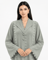 R 364 Soft Sage-Grey Lace Abaya Abaya for Women UAE – Abaya – Rutba Fashion Abaya