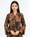 R 367 Rich Caramel-Brown Floral Printed Abaya Abaya for Women UAE – Abaya – Rutba Fashion Abaya