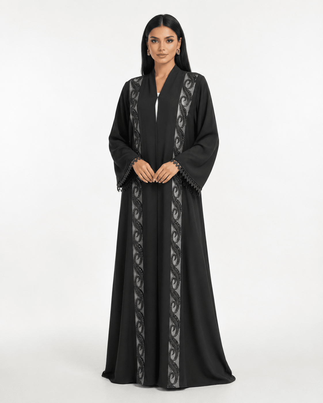 R 374 Black Embroidered Lace Office Wear Abaya Abaya for Women UAE – Abaya – Rutba Fashion Abaya