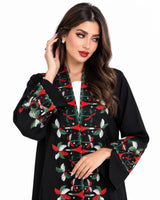R 391 Black Abaya with UAE Flag-Inspired Embroidery, Beadwork & Sheila Abaya for Women UAE – Abaya – Rutba Fashion Abaya