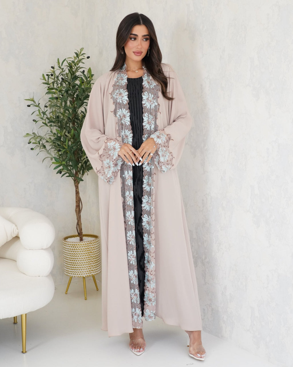 R101 Beige Abaya Set Abaya for Women UAE – Abaya – Rutba Fashion Abaya