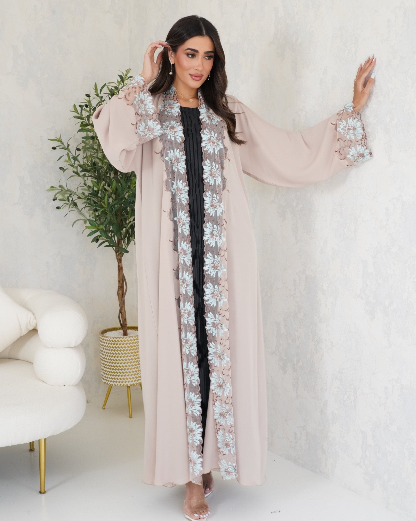 R101 Beige Abaya Set Abaya for Women UAE – Abaya – Rutba Fashion Abaya