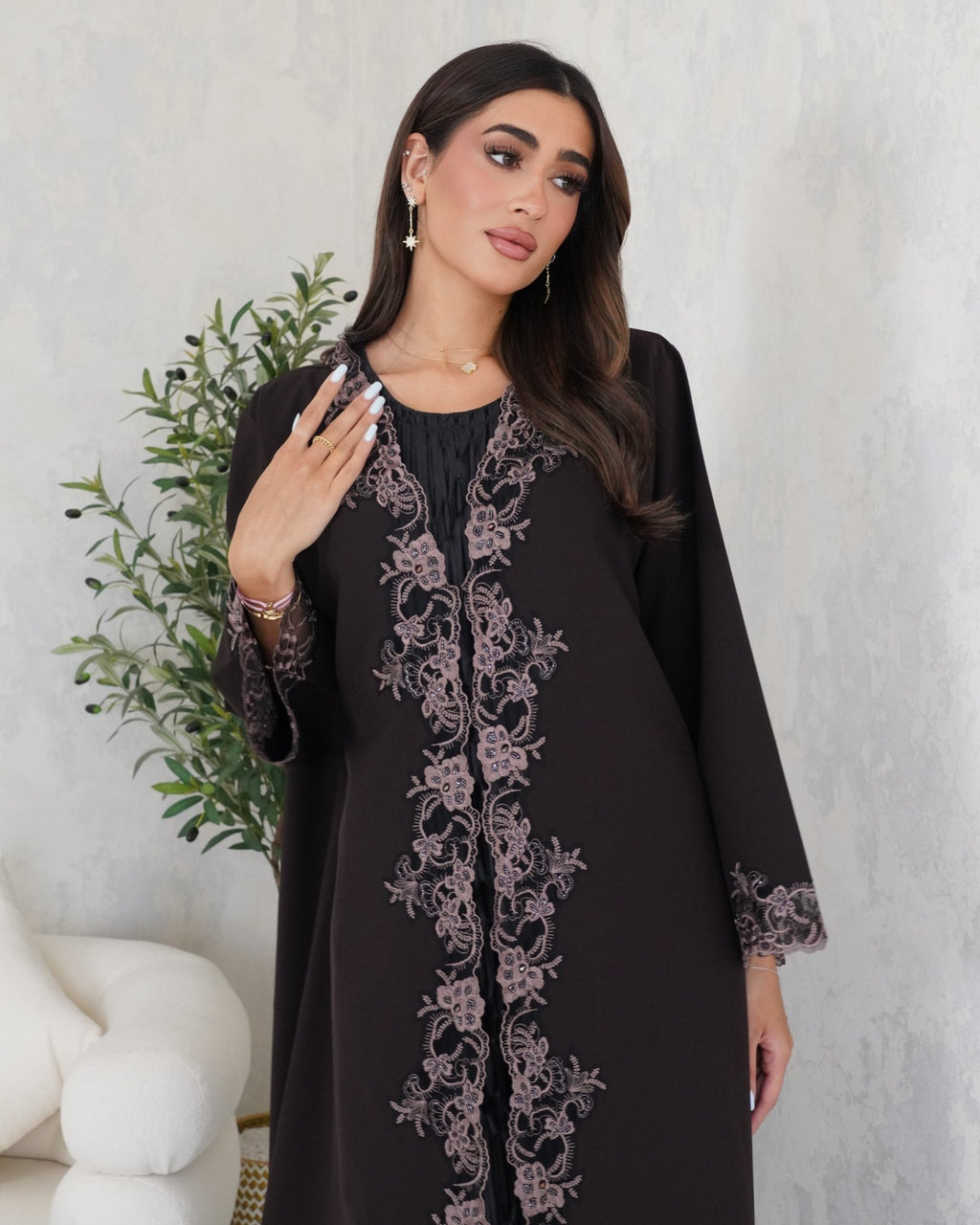 R102 Dark Brown Abaya Set Abaya for Women UAE – Abaya – Rutba Fashion Abaya