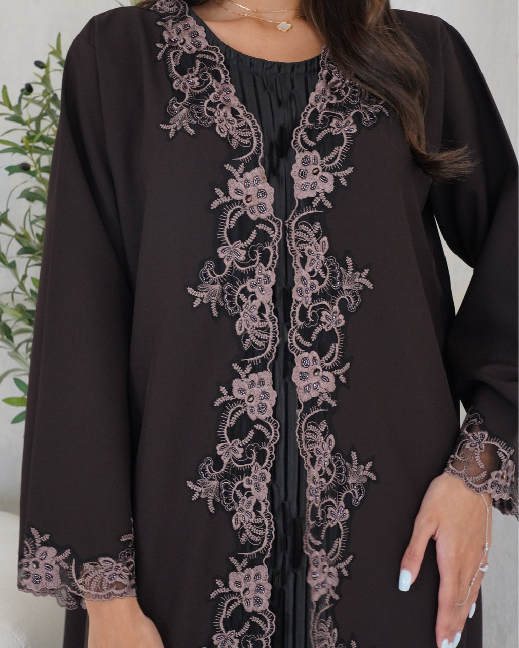 R102 Dark Brown Abaya Set Abaya for Women UAE – Abaya – Rutba Fashion Abaya