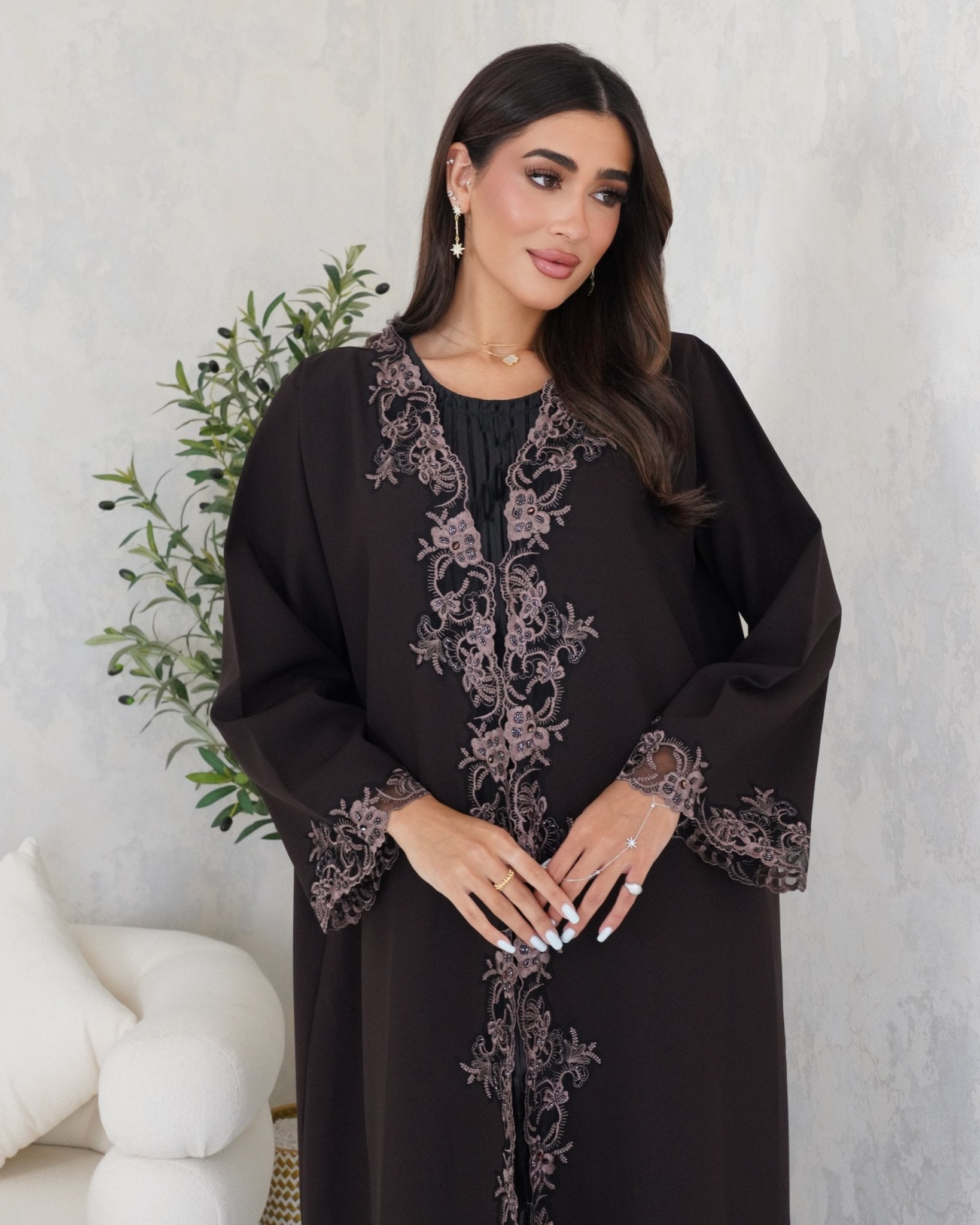 R102 Dark Brown Abaya Set Abaya for Women UAE – Abaya – Rutba Fashion Abaya