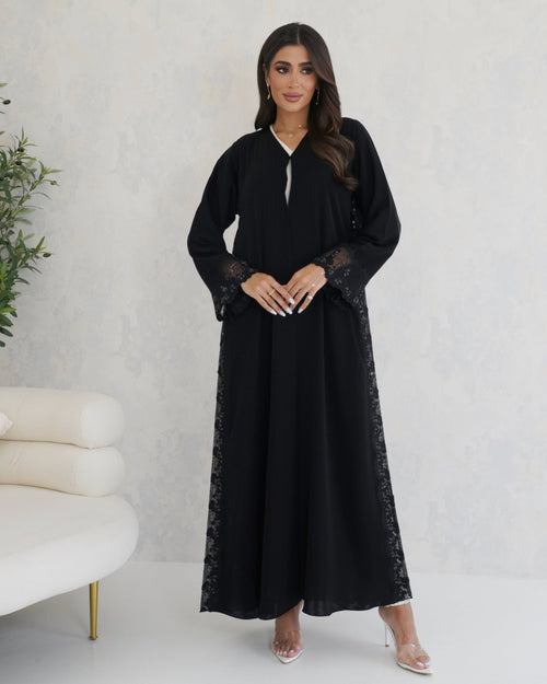 R123 Black dantel Abaya Set Abaya for Women UAE – Abaya – Rutba Fashion Abaya