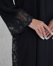 R123 Black dantel Abaya Set Abaya for Women UAE – Abaya – Rutba Fashion Abaya