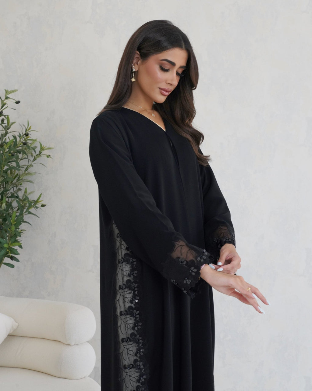 R123 Black dantel Abaya Set Abaya for Women UAE – Abaya – Rutba Fashion Abaya
