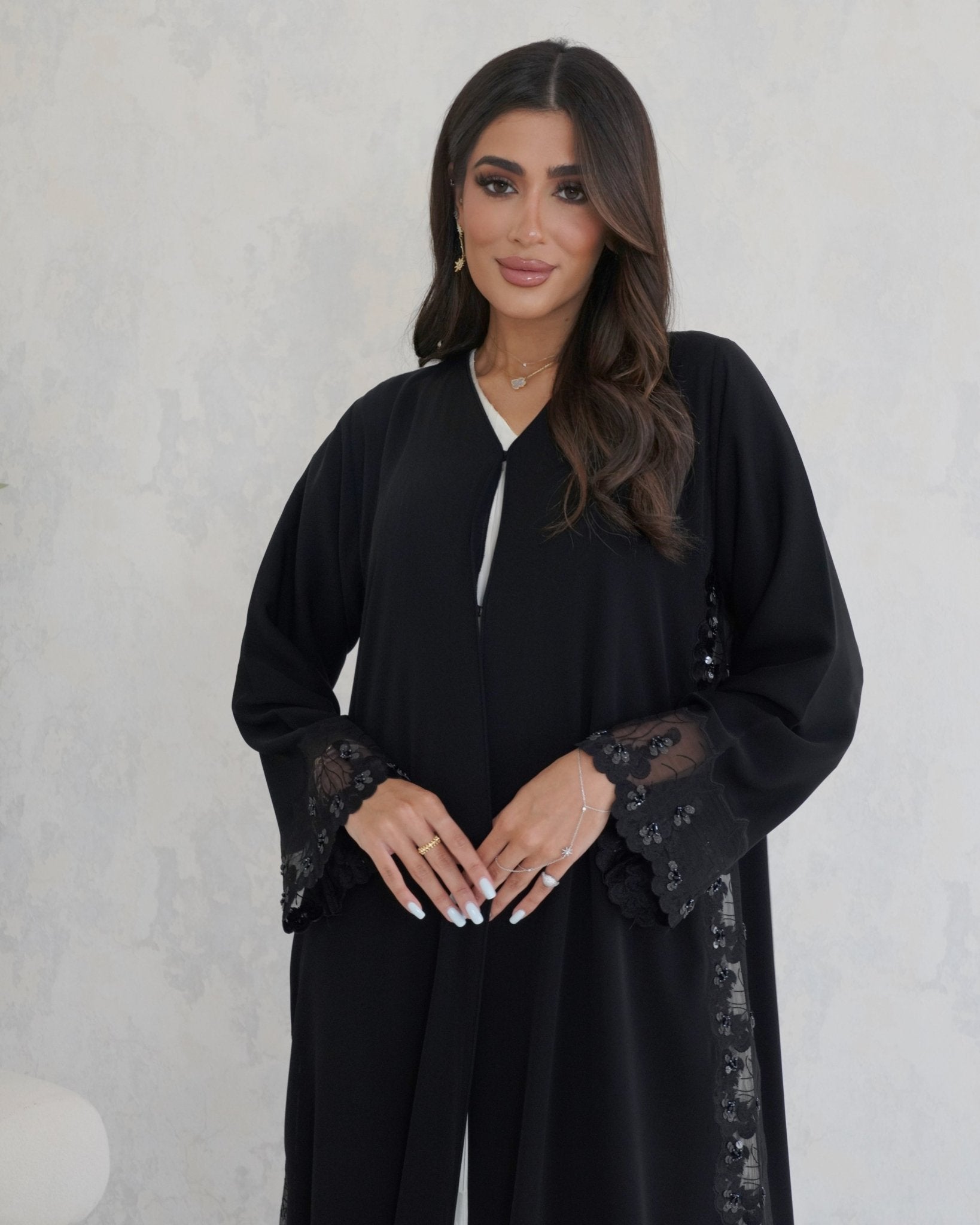 R123 Black dantel Abaya Set Abaya for Women UAE – Abaya – Rutba Fashion Abaya