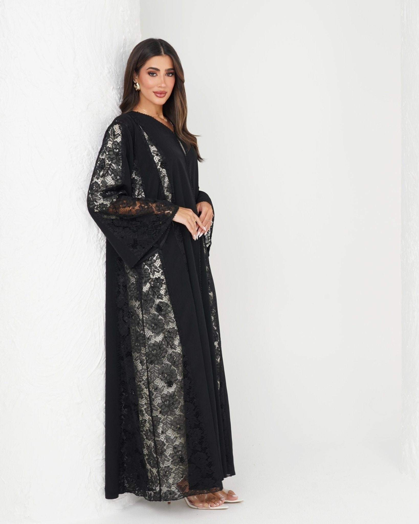 R137 Dantel Black Abaya Set Abaya for Women UAE – Abaya – Rutba Fashion Abaya
