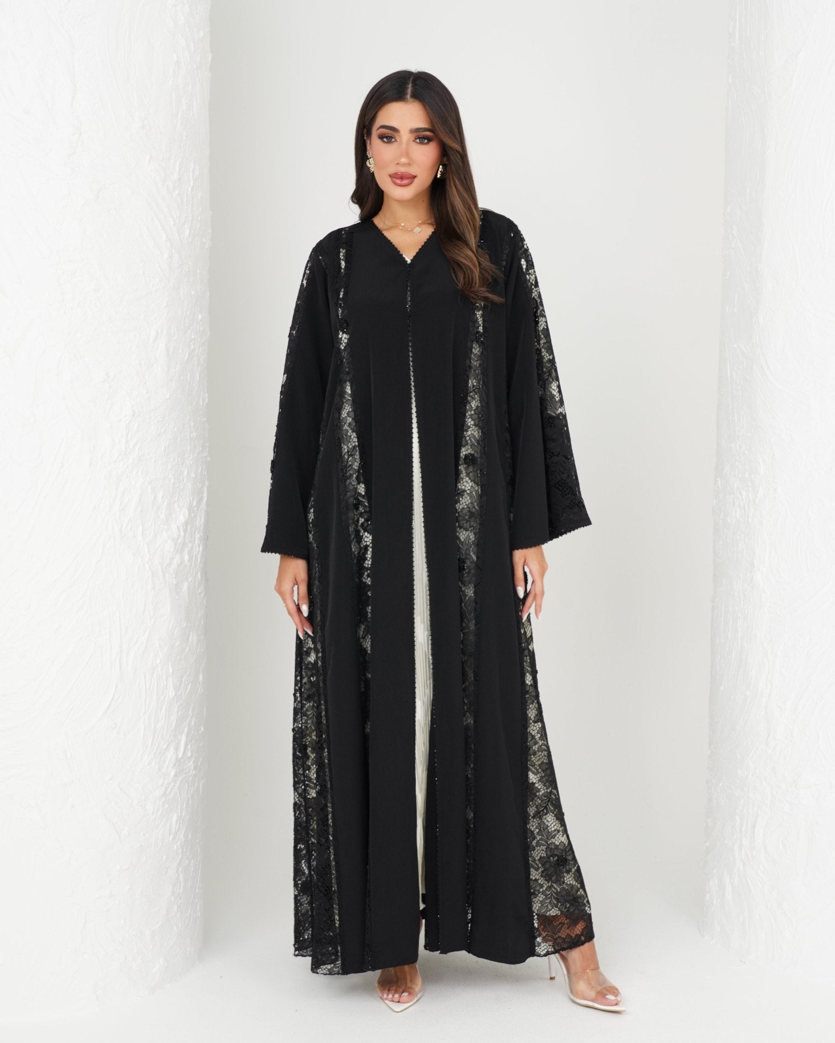 R137 Dantel Black Abaya Set Abaya for Women UAE – Abaya – Rutba Fashion Abaya