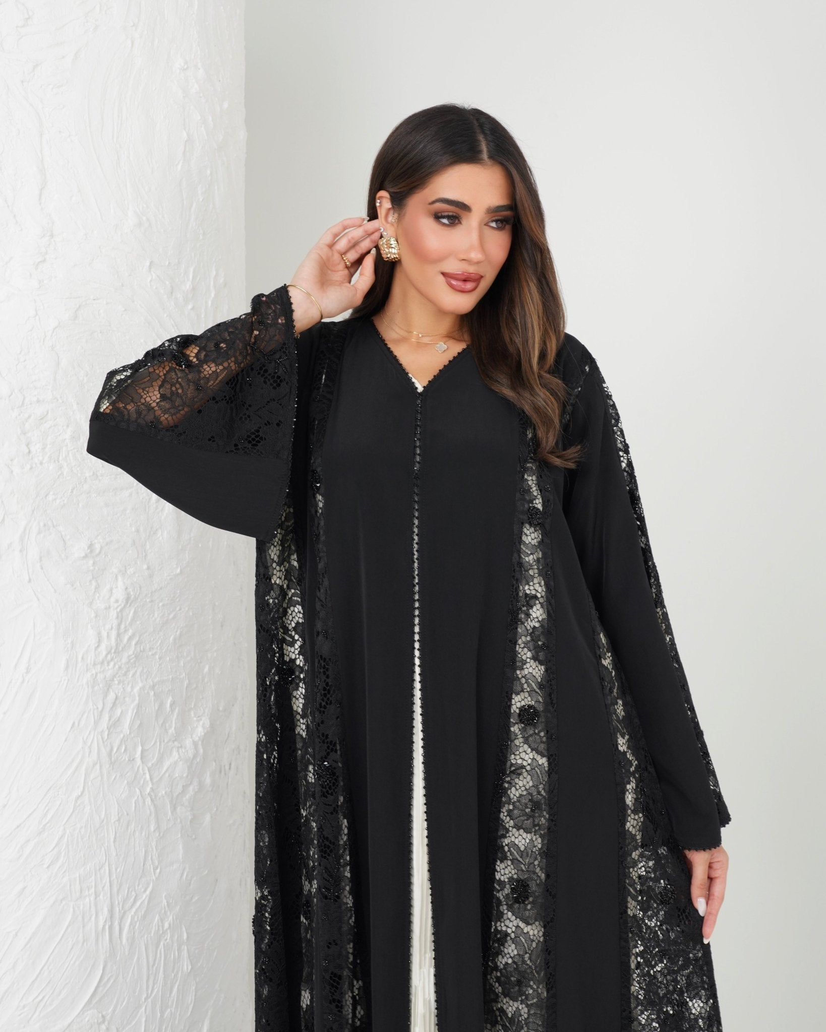 R137 Dantel Black Abaya Set Abaya for Women UAE – Abaya – Rutba Fashion Abaya