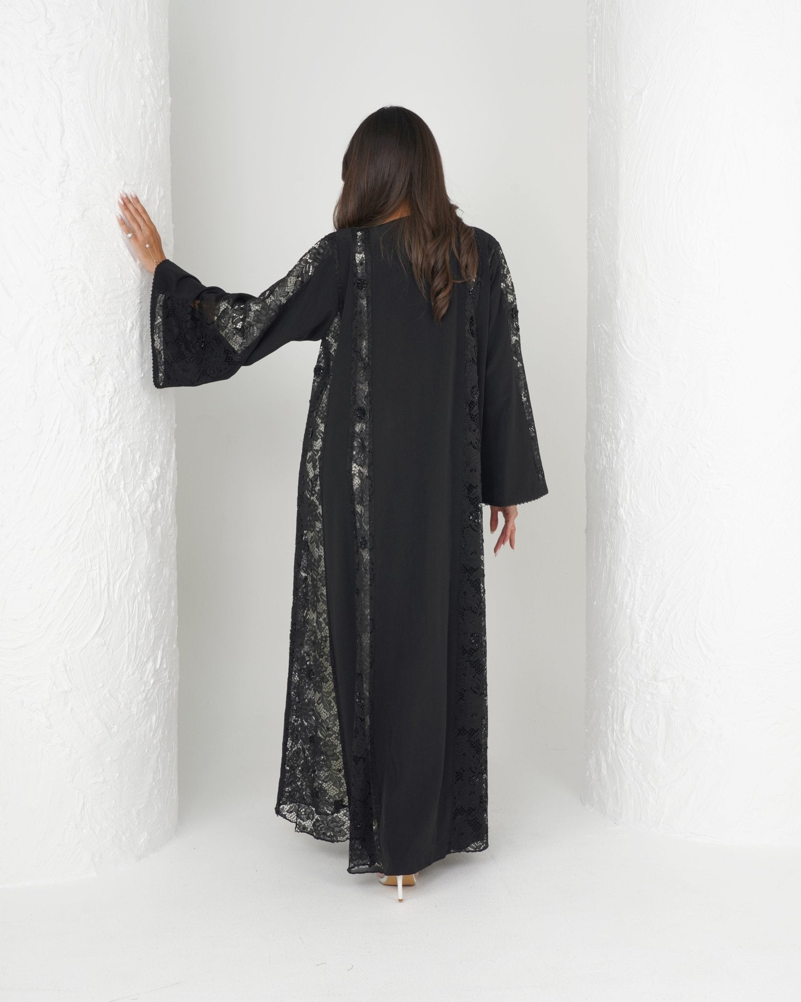R137 Dantel Black Abaya Set Abaya for Women UAE – Abaya – Rutba Fashion Abaya