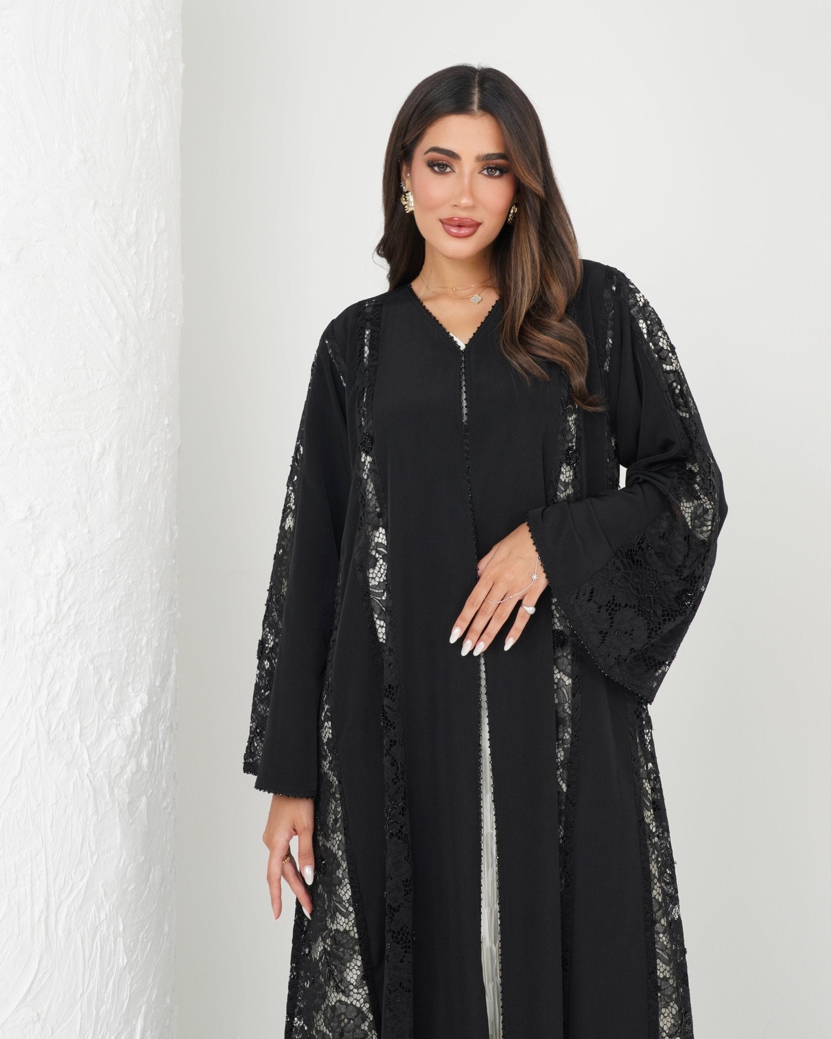 R137 Dantel Black Abaya Set Abaya for Women UAE – Abaya – Rutba Fashion Abaya