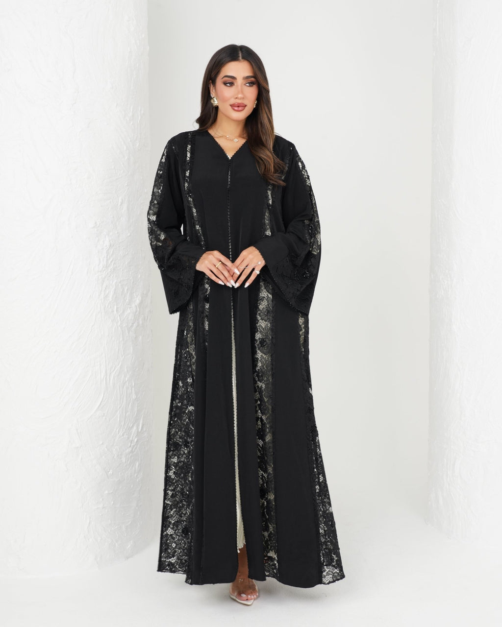 R137 Dantel Black Abaya Set Abaya for Women UAE – Abaya – Rutba Fashion Abaya