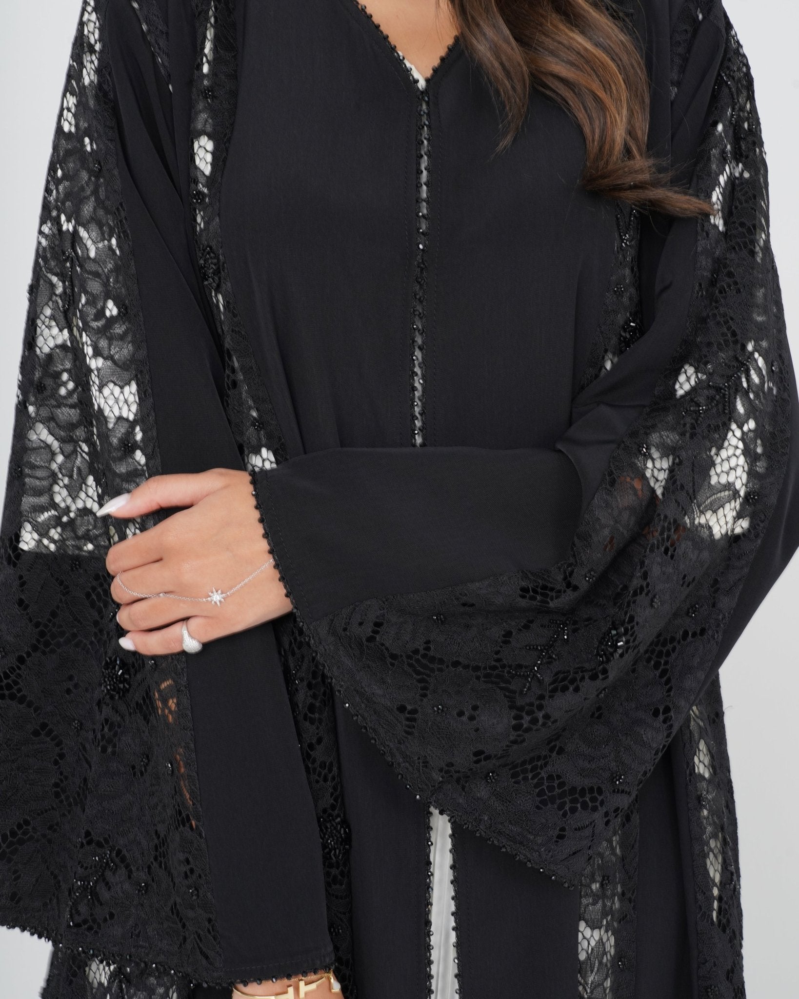 R137 Dantel Black Abaya Set Abaya for Women UAE – Abaya – Rutba Fashion Abaya