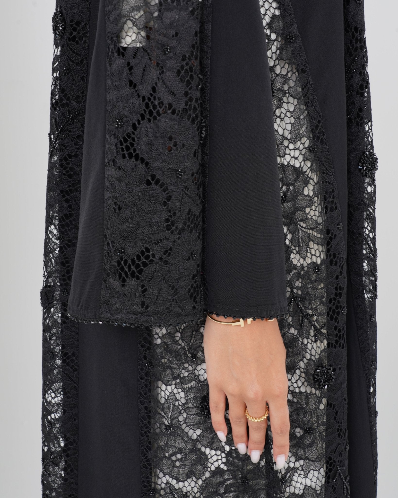 R137 Dantel Black Abaya Set Abaya for Women UAE – Abaya – Rutba Fashion Abaya