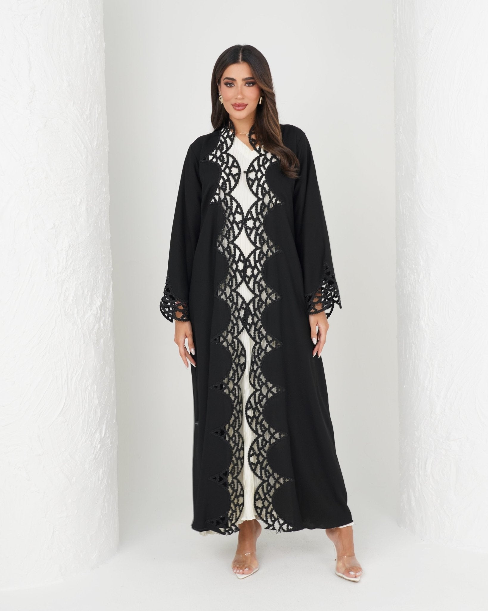 R141 Black Dantel Abaya Set Abaya for Women UAE – Abaya – Rutba Fashion Abaya