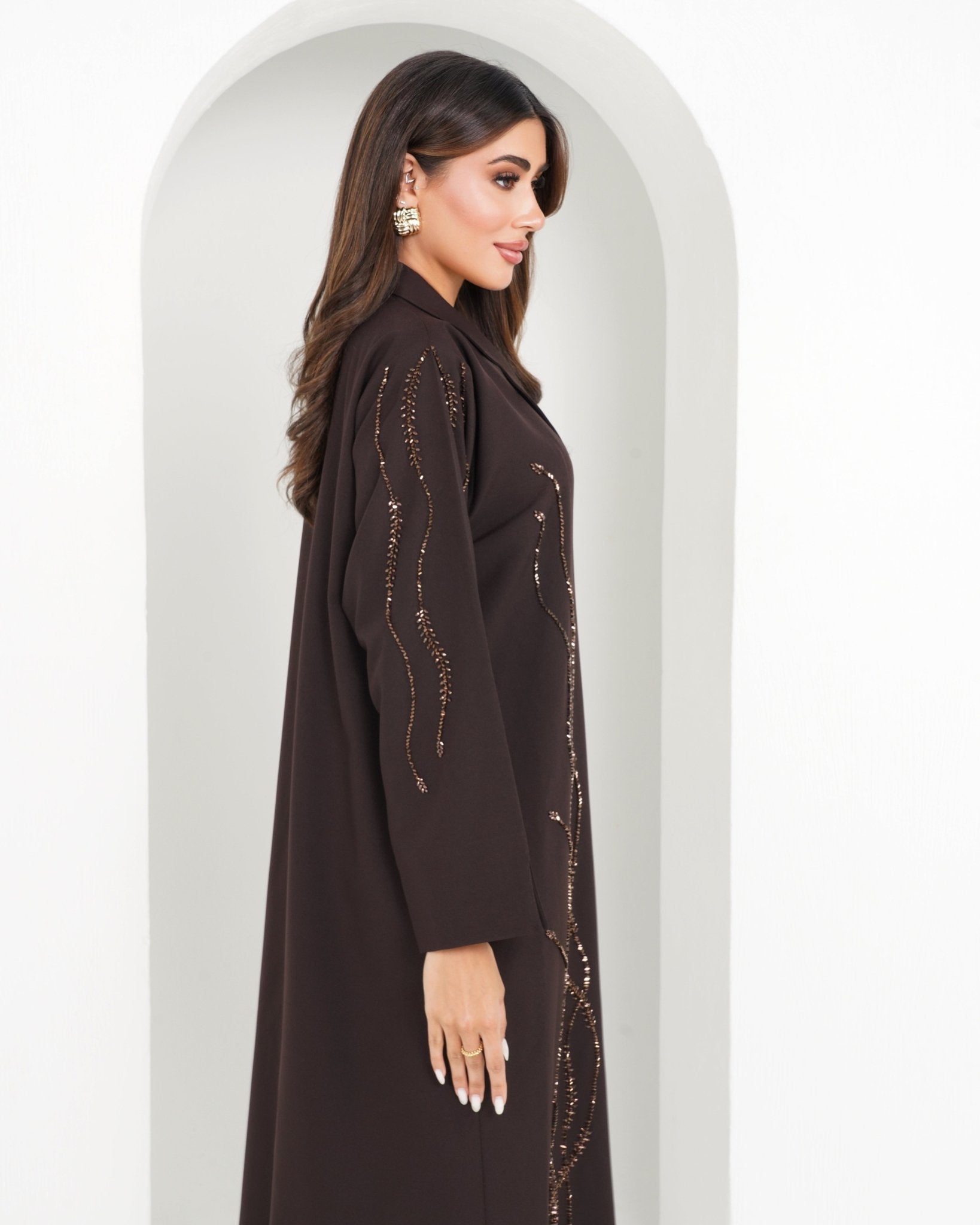 R142 Dark Brown Abaya Set Abaya for Women UAE – Abaya – Rutba Fashion Abaya