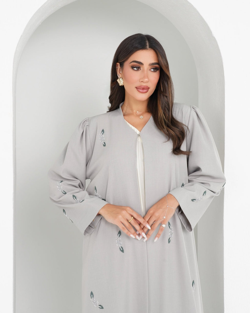 R143 Grey Summer Abaya Set Abaya for Women UAE – Abaya – Rutba Fashion Abaya