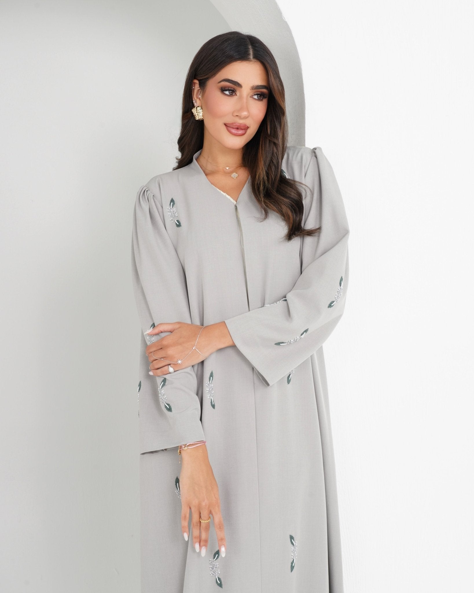 R143 Grey Summer Abaya Set Abaya for Women UAE – Abaya – Rutba Fashion Abaya