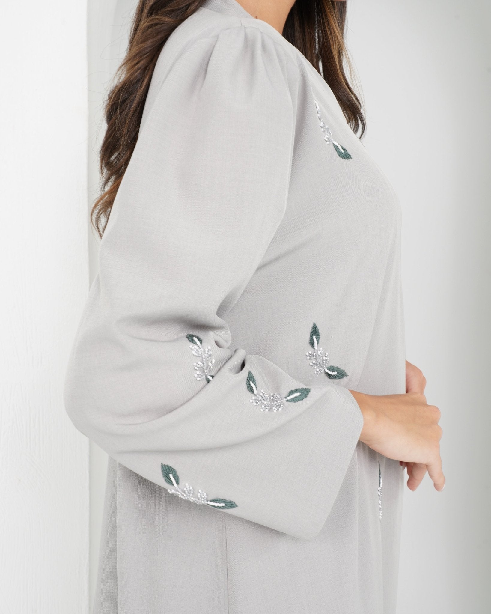 R143 Grey Summer Abaya Set Abaya for Women UAE – Abaya – Rutba Fashion Abaya