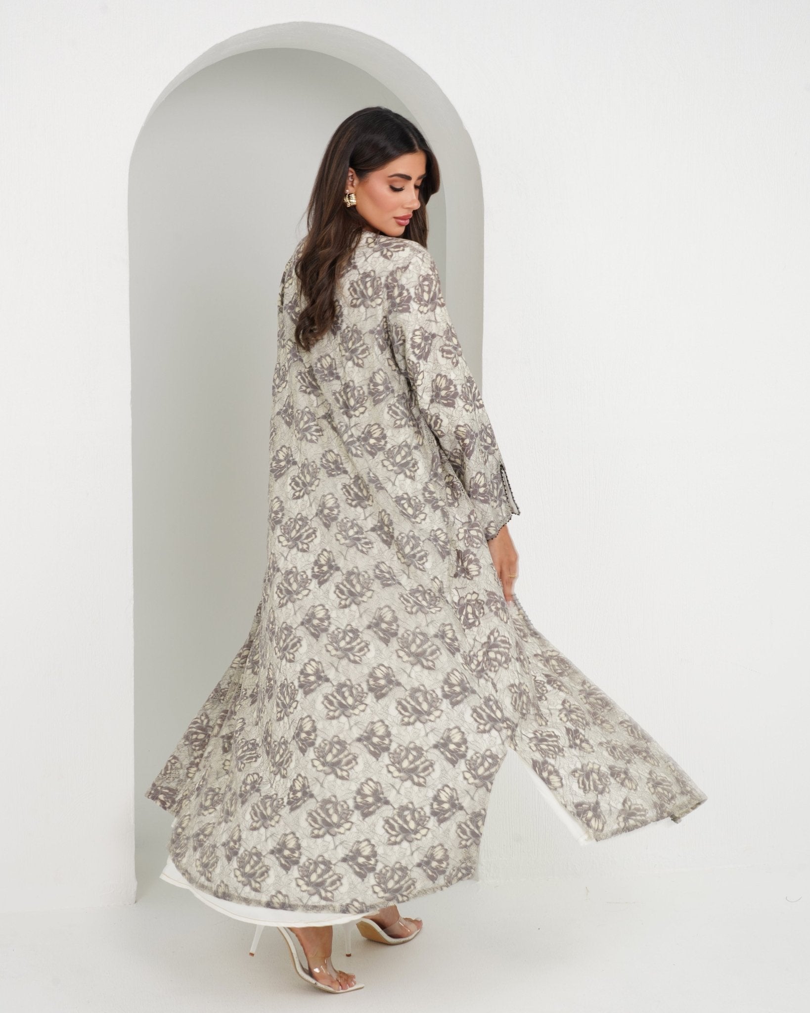 R152 Summer Beige Dantel Abaya Set Abaya for Women UAE – Abaya – Rutba Fashion Abaya