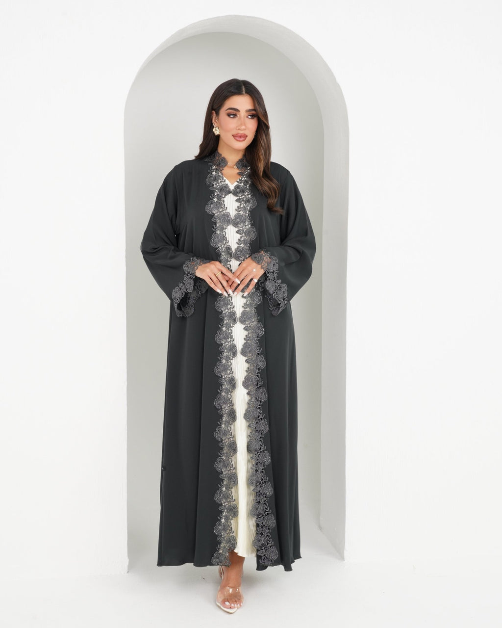 R154 C Green Dantel Glaring Abaya Set Abaya for Women UAE – Abaya – Rutba Fashion Abaya