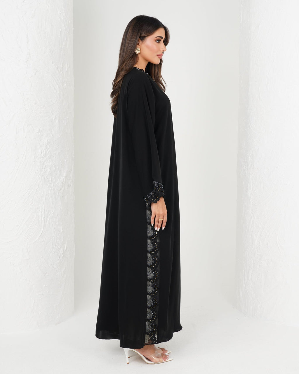R156 Black Dantel Abaya Set Abaya for Women UAE – Abaya – Rutba Fashion Abaya