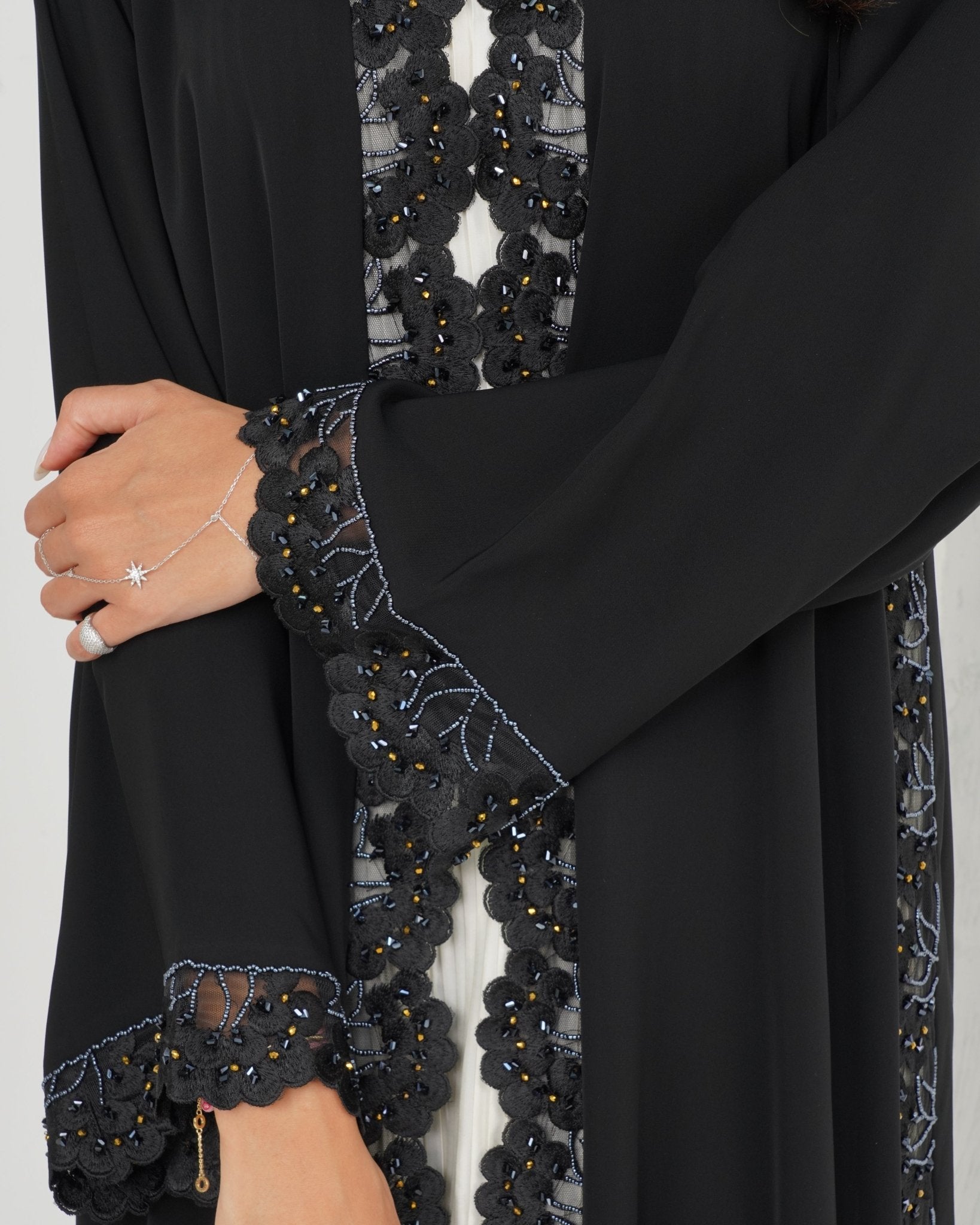 R156 Black Dantel Abaya Set Abaya for Women UAE – Abaya – Rutba Fashion Abaya