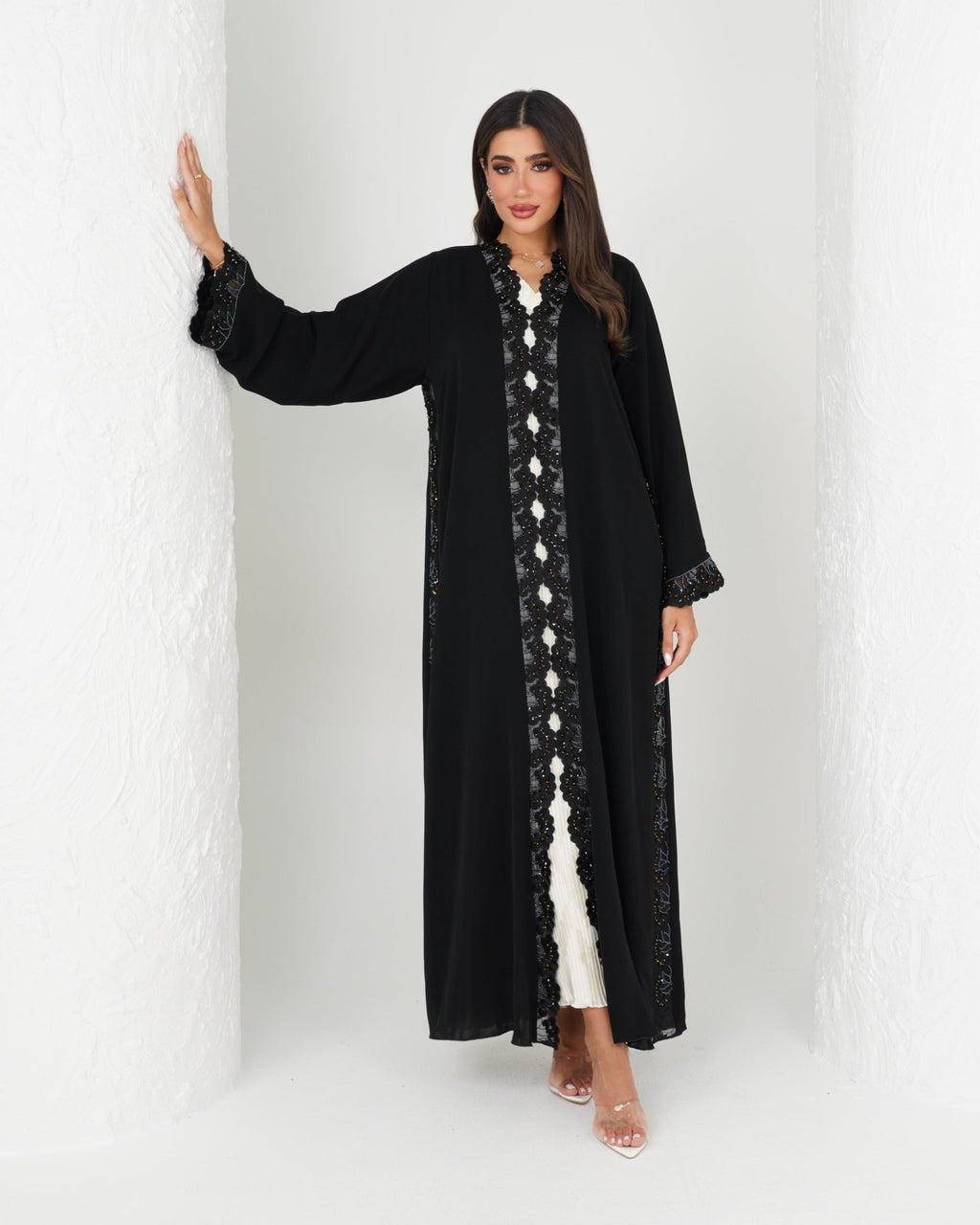 R156 Black Dantel Abaya Set Abaya for Women UAE – Abaya – Rutba Fashion Abaya