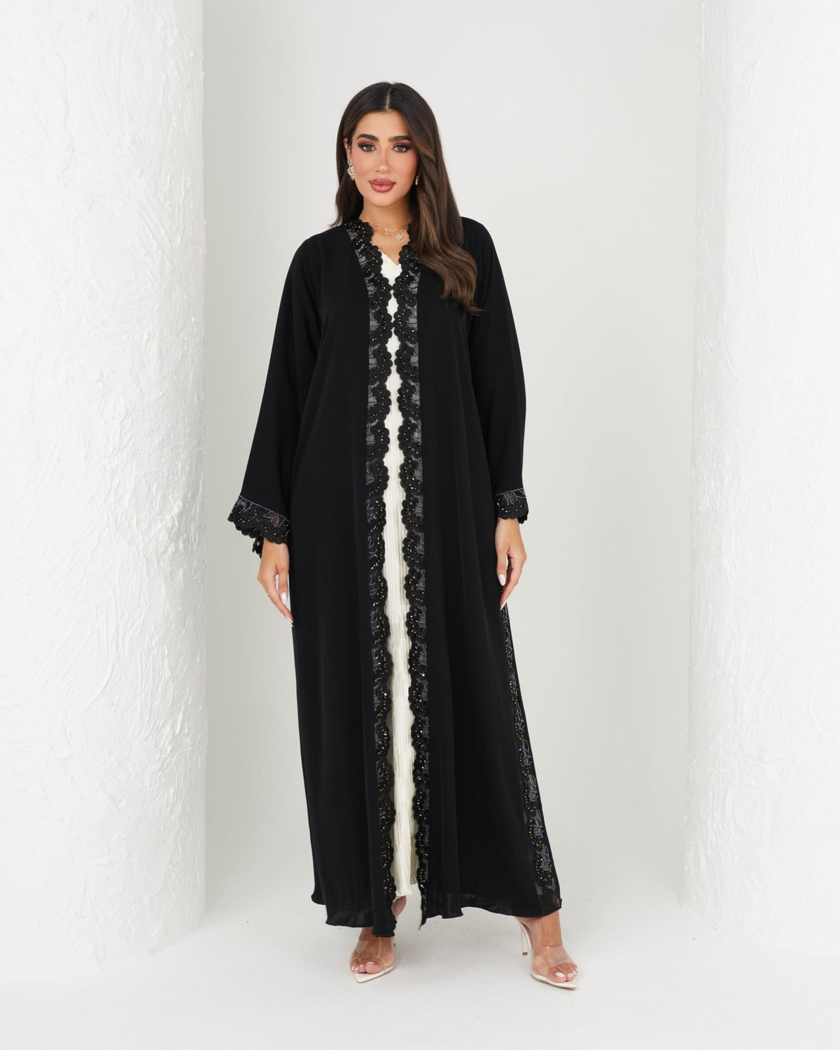 R156 Black Dantel Abaya Set Abaya for Women UAE – Abaya – Rutba Fashion Abaya
