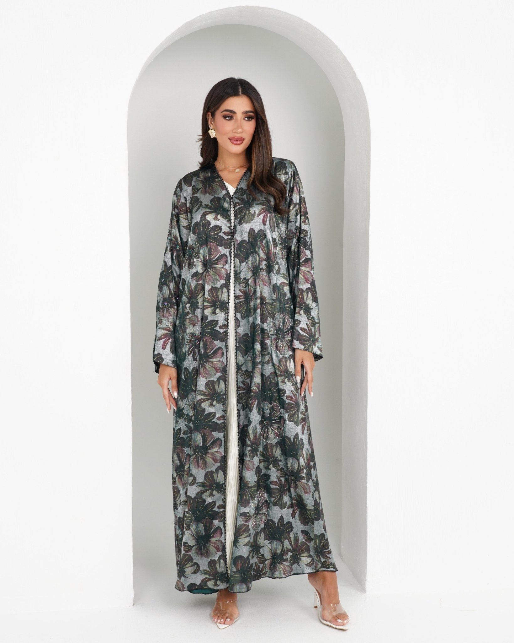 R159 Travel Wear C green printed Abaya Set Abaya for Women UAE – Abaya – Rutba Fashion Abaya