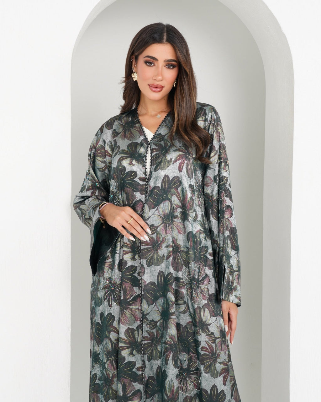 R159 Travel Wear C green printed Abaya Set Abaya for Women UAE – Abaya – Rutba Fashion Abaya