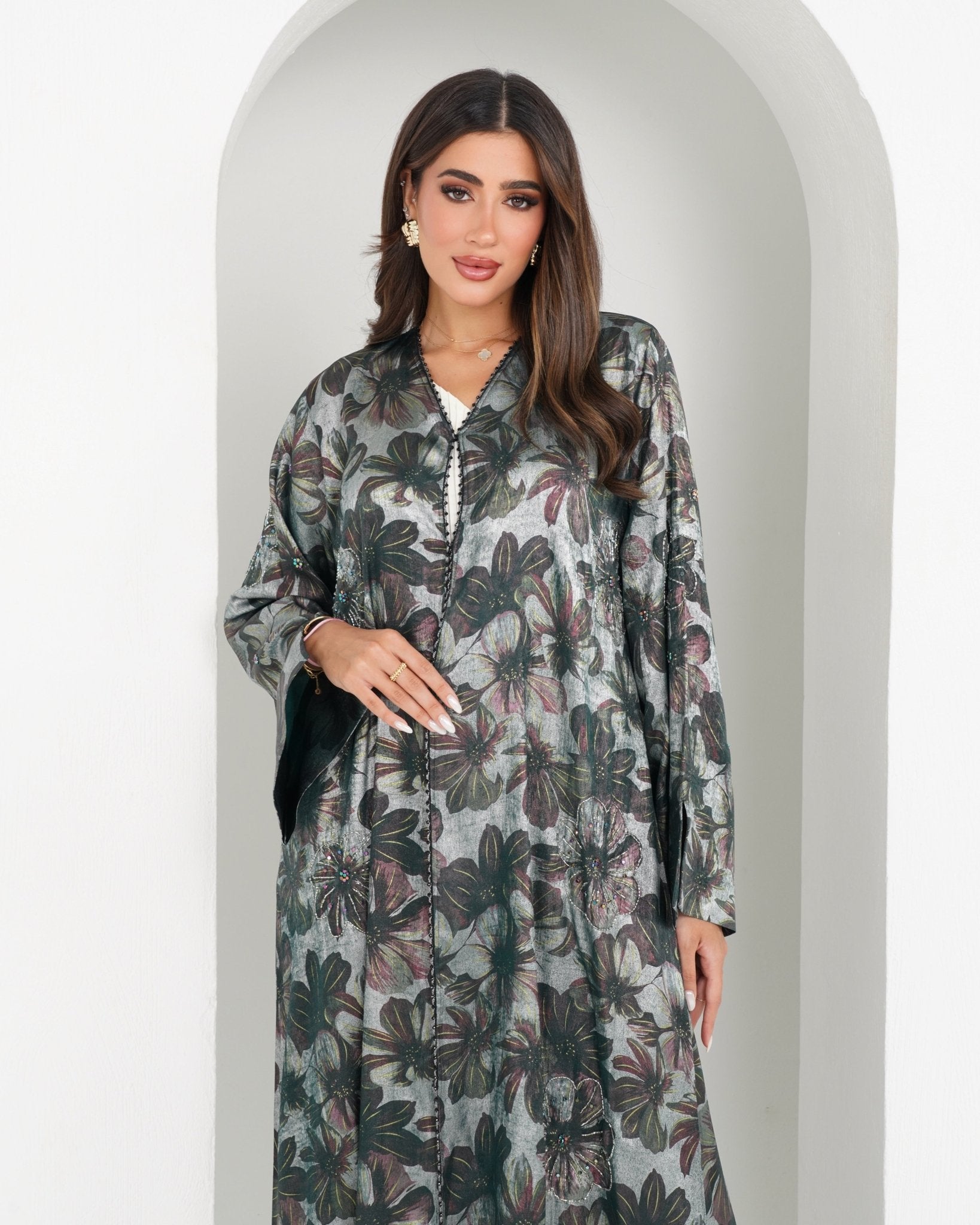 R159 Travel Wear C green printed Abaya Set Abaya for Women UAE – Abaya – Rutba Fashion Abaya