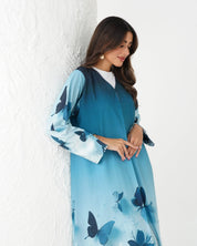 R163 Butterfly printed summer wear Abaya Set Abaya for Women UAE – Abaya – Rutba Fashion Abaya