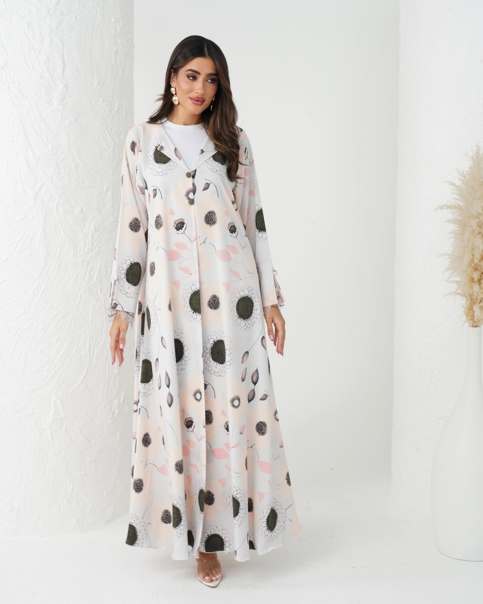 R164 Flower printed summer wear Abaya Set Abaya for Women UAE – Abaya – Rutba Fashion Abaya