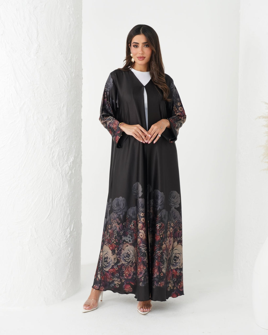R165 Lavender Flower printed summer wear Abaya Set Abaya for Women UAE – Abaya – Rutba Fashion Abaya