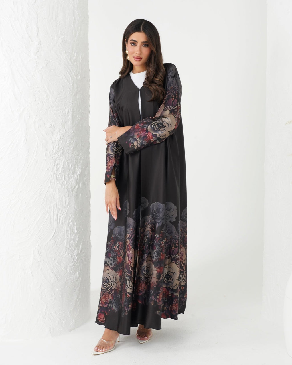 R165 Lavender Flower printed summer wear Abaya Set Abaya for Women UAE – Abaya – Rutba Fashion Abaya