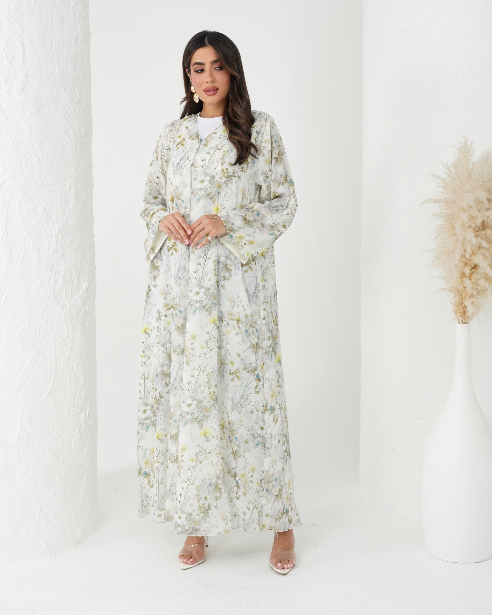 R166 Flower leaf printed summer wear Abaya Set Abaya for Women UAE – Abaya – Rutba Fashion Abaya